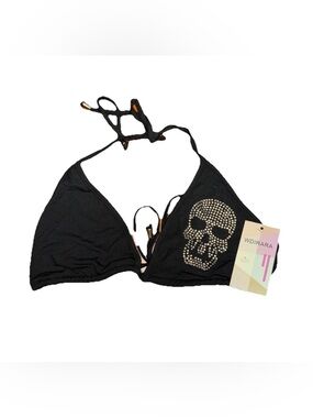 Skull Rhinestone Black Bikini Top Size XL / WDIRARA / Tie Neck And Back Goth NWT